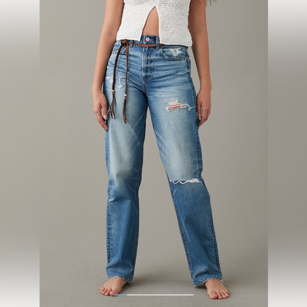 American Eagle Distressed Straight-Leg Jeans